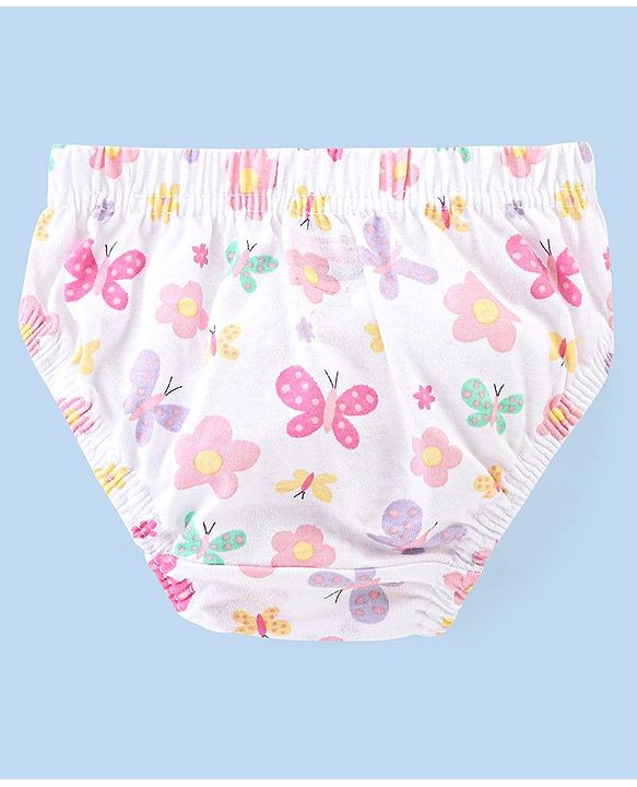 Babyhug 100% Cotton Antibacterial Panties Polka Dots & Butterflies Print Pack Of 3 - Purple White & Pink