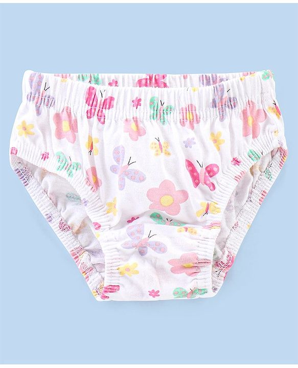 Babyhug 100% Cotton Antibacterial Panties Polka Dots & Butterflies Print Pack Of 3 - Purple White & Pink