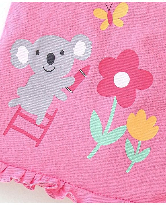 Babyhug 100% Cotton Knit Frill Sleeves Antibacterial Vest Koala Print - Pink