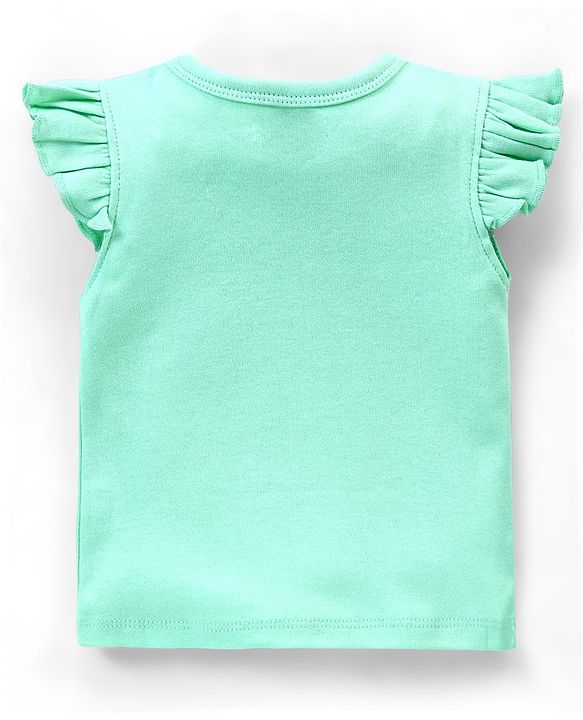 Babyhug 100% Cotton Knit Frill Sleeves Antibacterial Vest Flamingo Print - Green