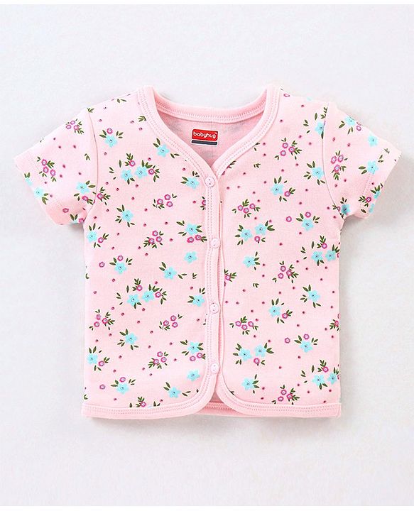 Babyhug 100% Cotton Antibacterial Half Sleeves Vests Dino Print Pack of 3 - Blue & Pink