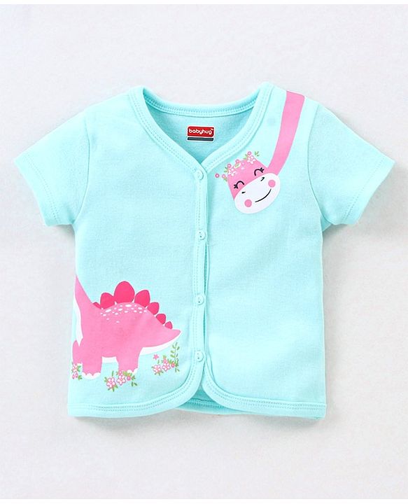 Babyhug 100% Cotton Antibacterial Half Sleeves Vests Dino Print Pack of 3 - Blue & Pink