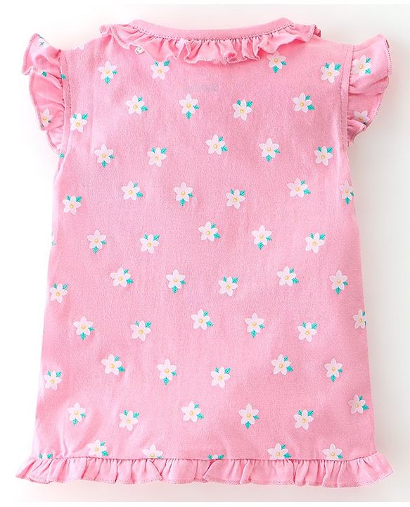 Babyhug 100% Cotton Frill Sleeves Antibacterial Vests With Floral Print Pack of 2- Pink & Yellow