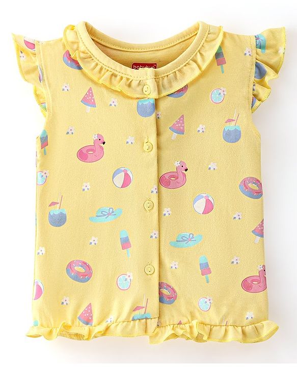 Babyhug 100% Cotton Frill Sleeves Antibacterial Vests With Floral Print Pack of 2- Pink & Yellow