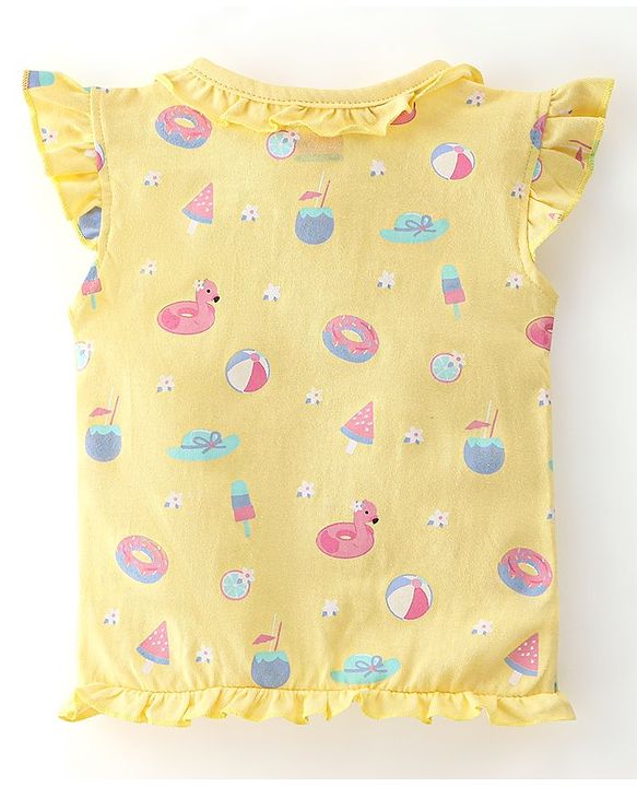 Babyhug 100% Cotton Frill Sleeves Antibacterial Vests With Floral Print Pack of 2- Pink & Yellow