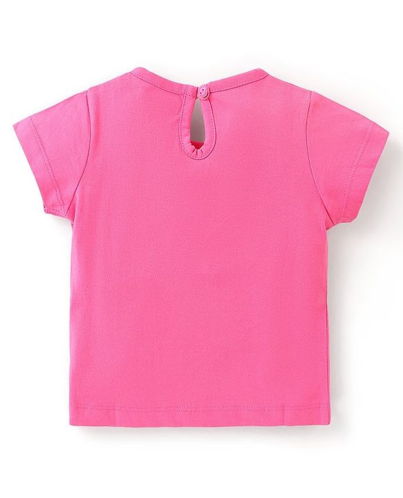 Babyhug 100% Cotton Knit Half Sleeves T-Shirt with Elephant Graphic Print - Pink
