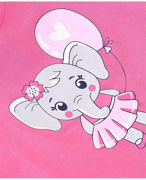 Babyhug 100% Cotton Knit Half Sleeves T-Shirt with Elephant Graphic Print - Pink