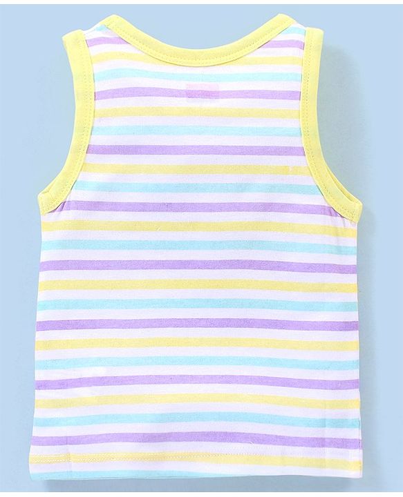 Babyhug 100% Cotton Knit Sleeveless Antibacterial Striped Sando Palm Tree Print Pack of 3 - Purple & Yellow