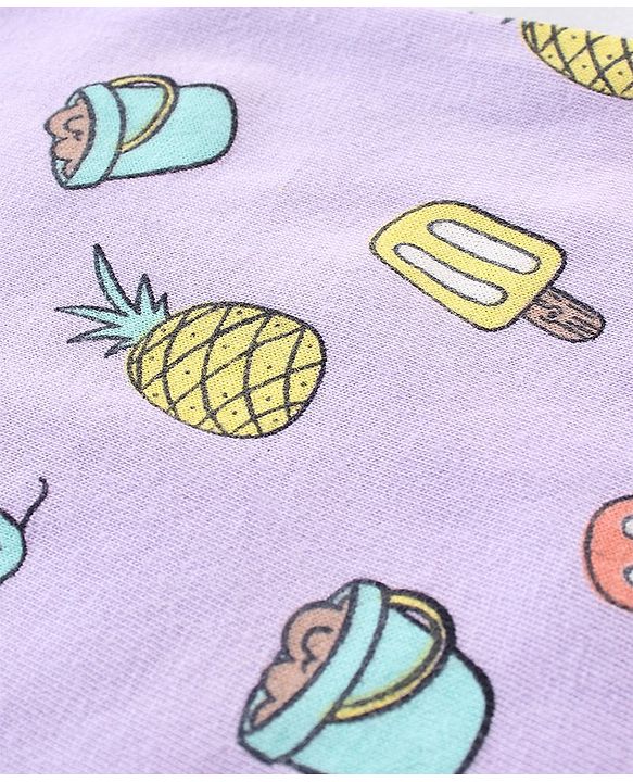 Babyhug 100% Cotton Knit Sleeveless Antibacterial Striped Sando Palm Tree Print Pack of 3 - Purple & Yellow