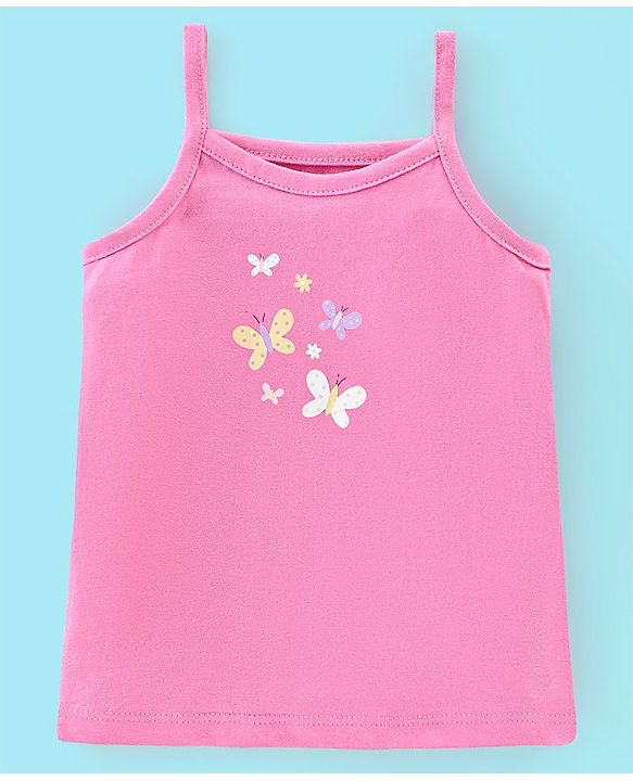 Babyhug 100% Cotton Knit Sleeveless Antibacterial Slips Butterfly & Polka Dot Print Pack of 3 - Pink Purple & White