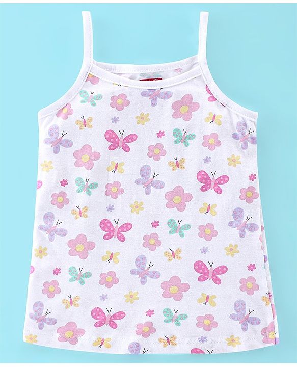 Babyhug 100% Cotton Knit Sleeveless Antibacterial Slips Butterfly & Polka Dot Print Pack of 3 - Pink Purple & White