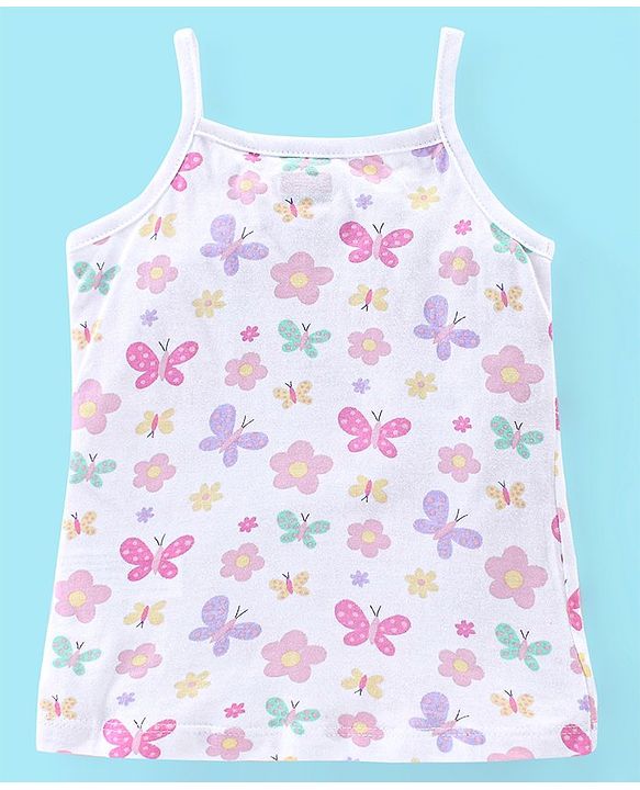 Babyhug 100% Cotton Knit Sleeveless Antibacterial Slips Butterfly & Polka Dot Print Pack of 3 - Pink Purple & White