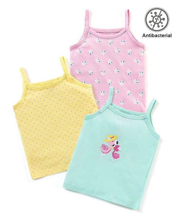 Babyhug 100% Cotton Antibacterial Finish Slips Flamingo & Floral Print Pack of 3 - Pink Yellow & Blue