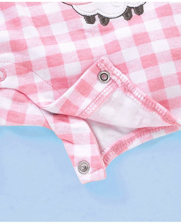 Babyhug 100% Cotton Knit Frill Sleeves Checkered Romper - Pink