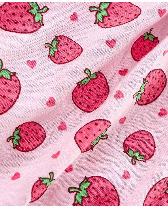 Babyhug Singlet Sleeves 100% Cotton Onesie with Strawberry Print and Cap - Pink