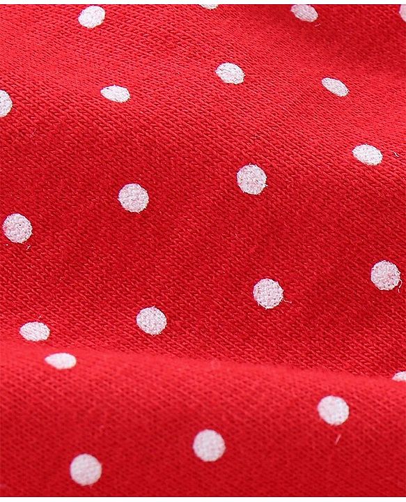 Babyhug Singlet Sleeves 100% Cotton Onesie with Dot Print and Cap - Red