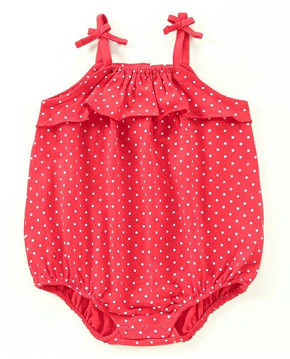 Babyhug Singlet Sleeves 100% Cotton Onesie with Dot Print and Cap - Red