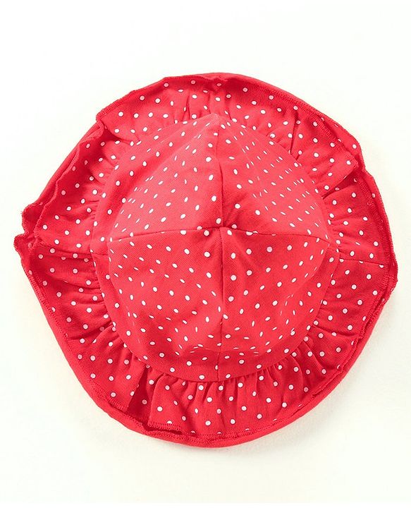 Babyhug Singlet Sleeves 100% Cotton Onesie with Dot Print and Cap - Red