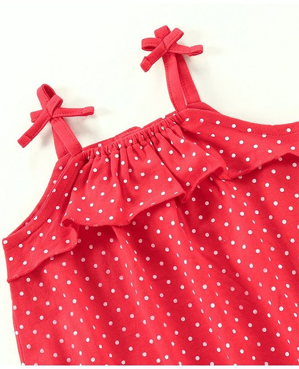 Babyhug Singlet Sleeves 100% Cotton Onesie with Dot Print and Cap - Red