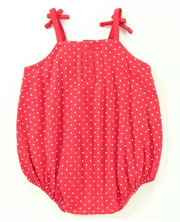 Babyhug Singlet Sleeves 100% Cotton Onesie with Dot Print and Cap - Red