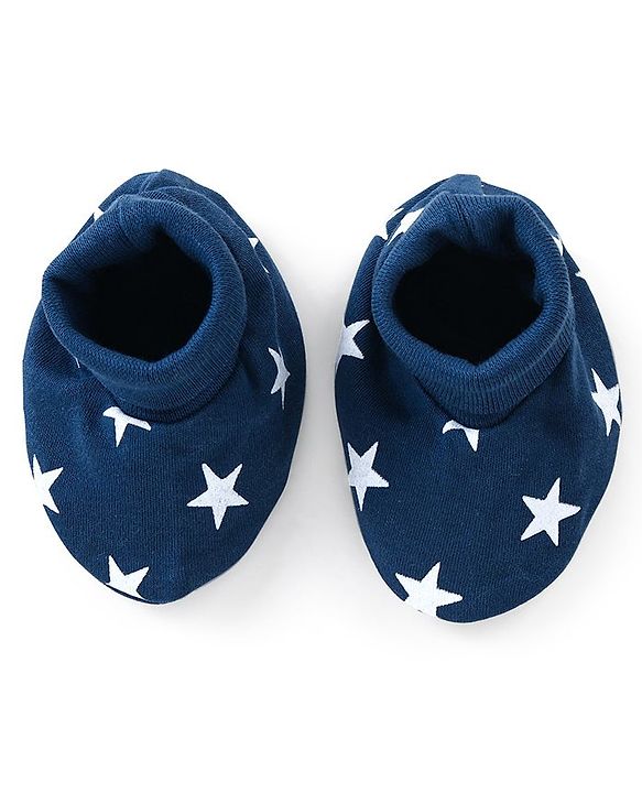 Babyhug 100% Cotton Cap Mittens And Booties Star Print Navy Blue -  Diameter 11.5 cm