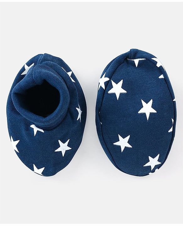 Babyhug 100% Cotton Cap Mittens And Booties Star Print Navy Blue -  Diameter 11.5 cm