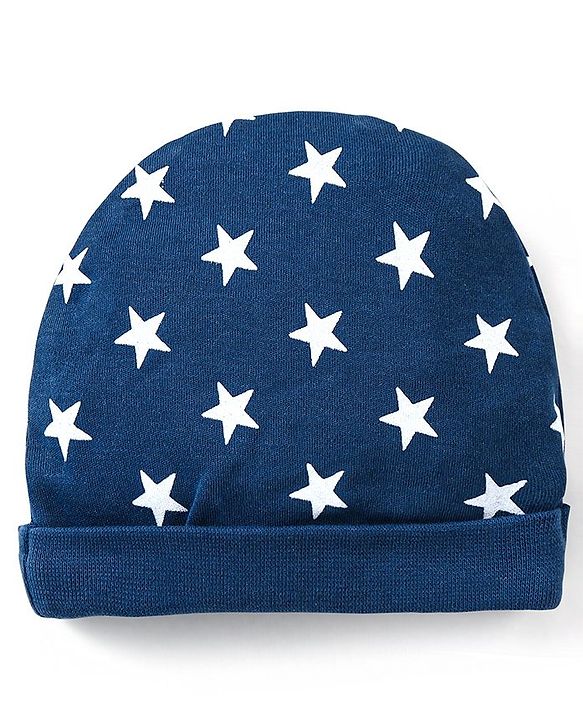 Babyhug 100% Cotton Cap Mittens And Booties Star Print Navy Blue -  Diameter 11.5 cm