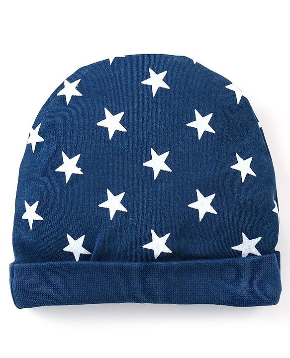 Babyhug 100% Cotton Cap Mittens And Booties Star Print Navy Blue -  Diameter 11.5 cm