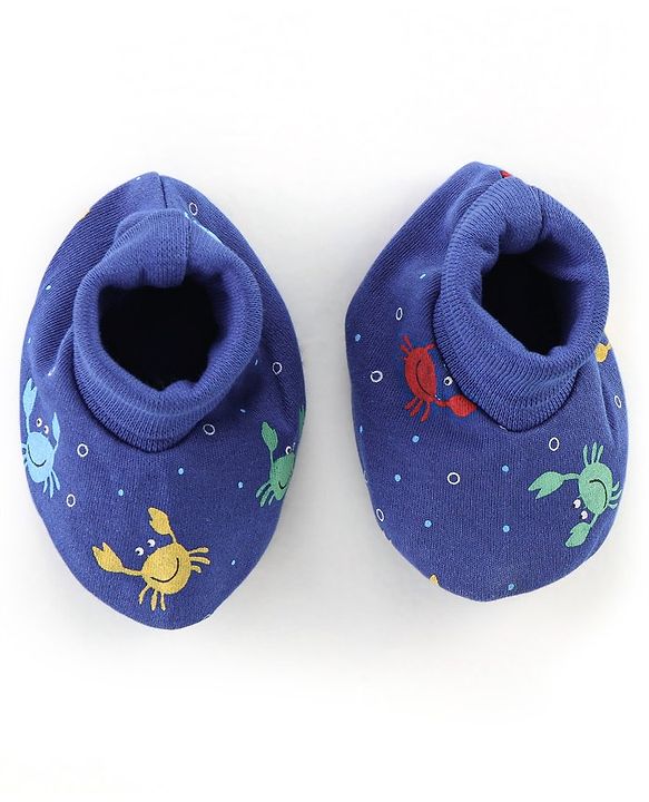 Babyhug 100% Cotton Cap Mittens & Booties Crab Print Navy Blue-Diameter 11.5 cm