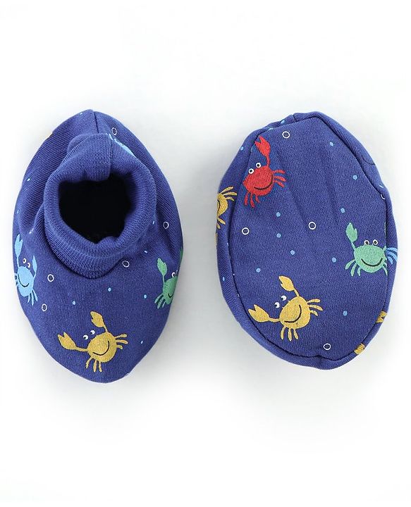 Babyhug 100% Cotton Cap Mittens & Booties Crab Print Navy Blue-Diameter 11.5 cm