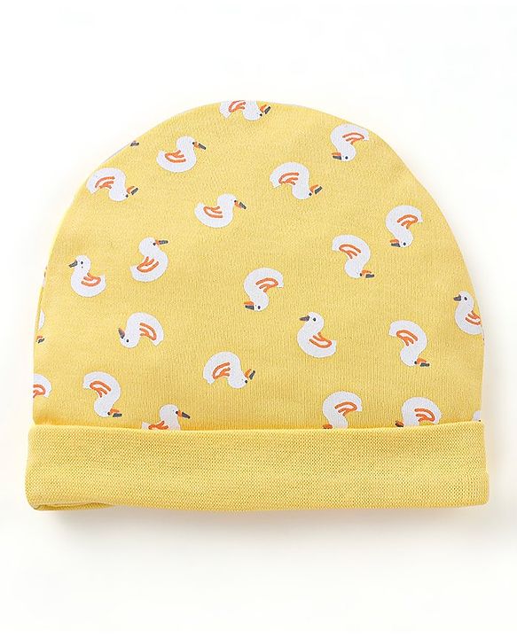 Babyhug 100% Cotton Duck Print Cap Mittens & Booties Set - Yellow