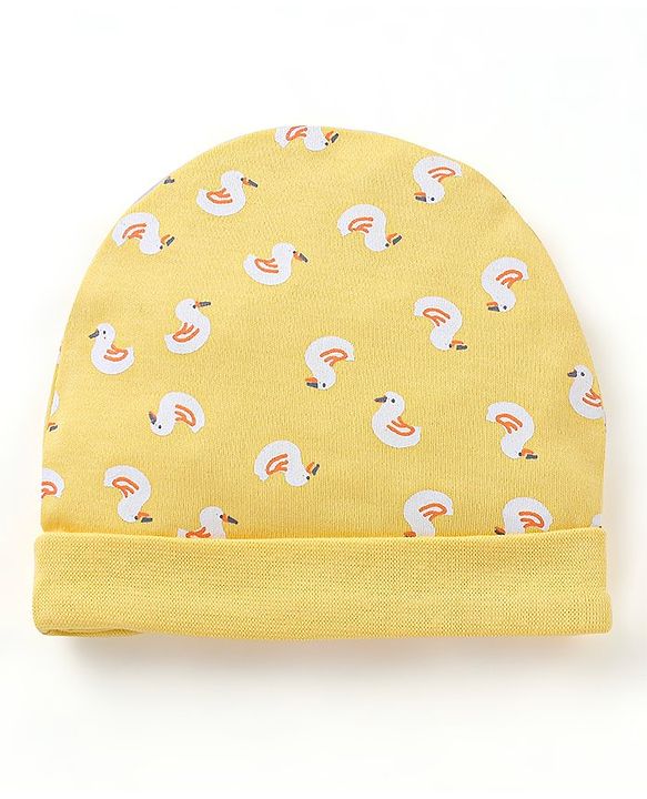 Babyhug 100% Cotton Duck Print Cap Mittens & Booties Set - Yellow