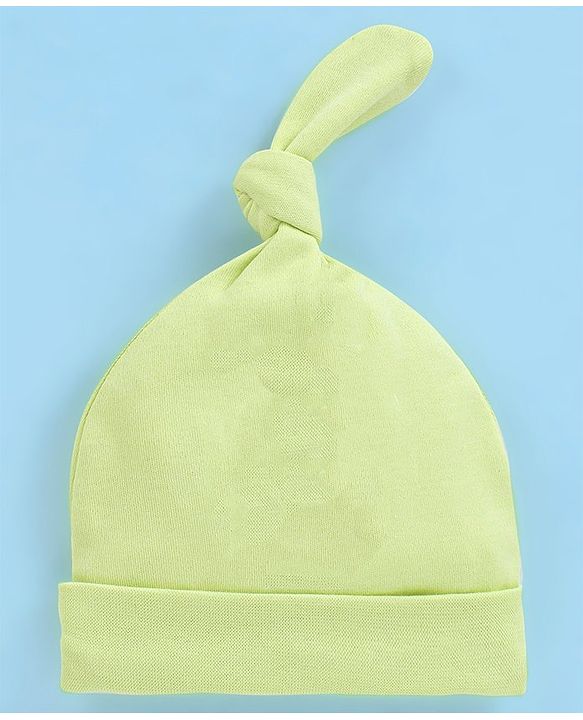 Babyhug 100% Cotton Cap Teddy & Stripes Print Blue & Green - Diameter 9.5 cm