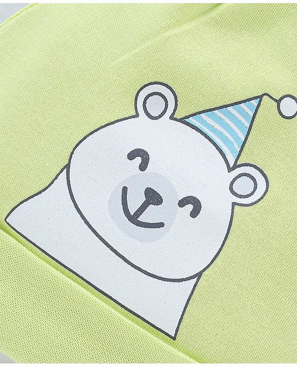 Babyhug 100% Cotton Cap Teddy & Stripes Print Blue & Green - Diameter 9.5 cm