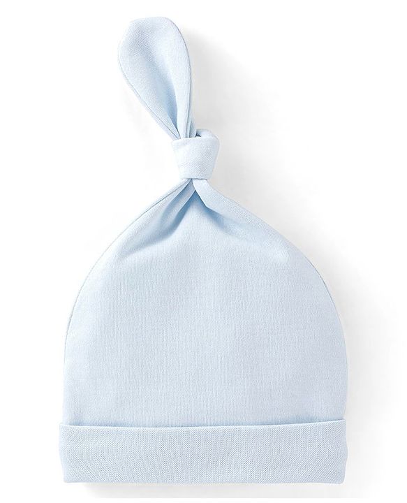 Babyhug 100% Cotton Knit Caps Bear & Star Print Pack of 2 Blue - Cap Diameter 9.5 cm