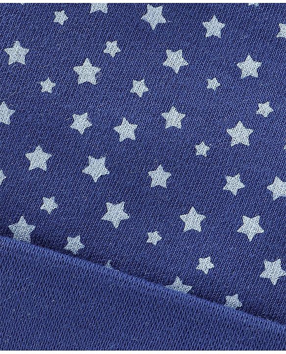 Babyhug 100% Cotton Knit Caps Bear & Star Print Pack of 2 Blue - Cap Diameter 9.5 cm