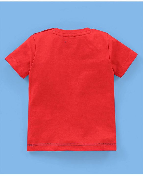 Babyhug Cotton Knit Half Sleeves T-Shirt & Lounge Pants Set Colour Block - Red Blue & White