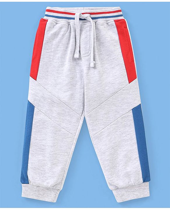 Babyhug Cotton Knit Half Sleeves T-Shirt & Lounge Pants Set Colour Block - Red Blue & White