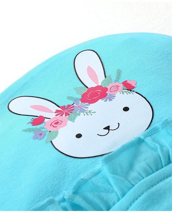Babyhug Cotton Cap Bunny Print with Frill Detailing - Blue