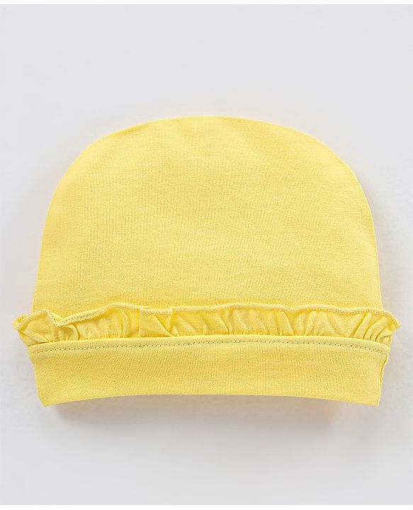 Babyhug Cotton Elastane Cap Kitty Print - Yellow