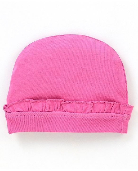 Babyhug Cotton Cap Teddy Print with Frill Detailing - Pink