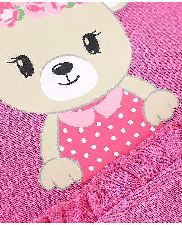 Babyhug Cotton Cap Teddy Print with Frill Detailing - Pink