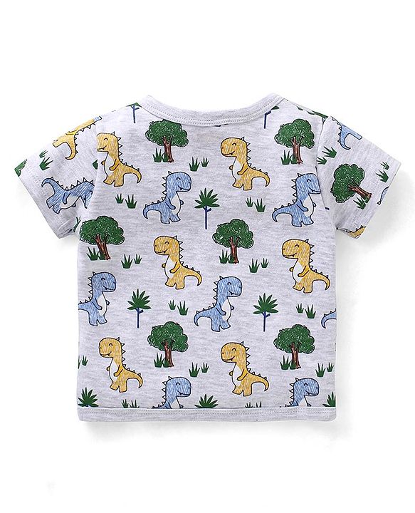 Babyhug 100% Cotton Front Open Dino Print Vests Pack of 3 - White Blue & Yellow