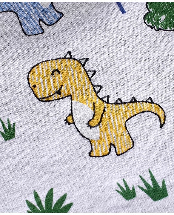Babyhug 100% Cotton Front Open Dino Print Vests Pack of 3 - White Blue & Yellow