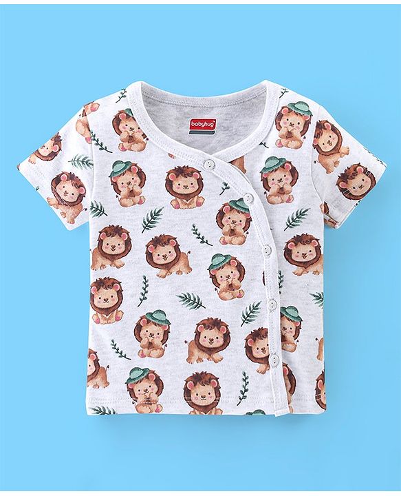 Babyhug 100% Cotton Knit Half Sleeves Front Open Jhablas Stripes & Lion Print Pack of 3 - Multicolour