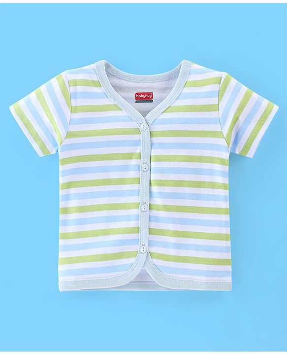 Babyhug 100% Cotton Knit Half Sleeves Front Open Jhablas Stripes & Lion Print Pack of 3 - Multicolour