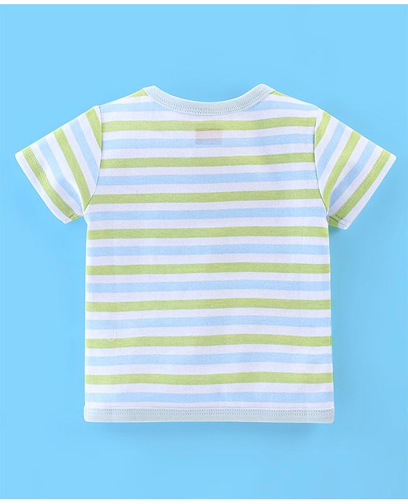 Babyhug 100% Cotton Knit Half Sleeves Front Open Jhablas Stripes & Lion Print Pack of 3 - Multicolour