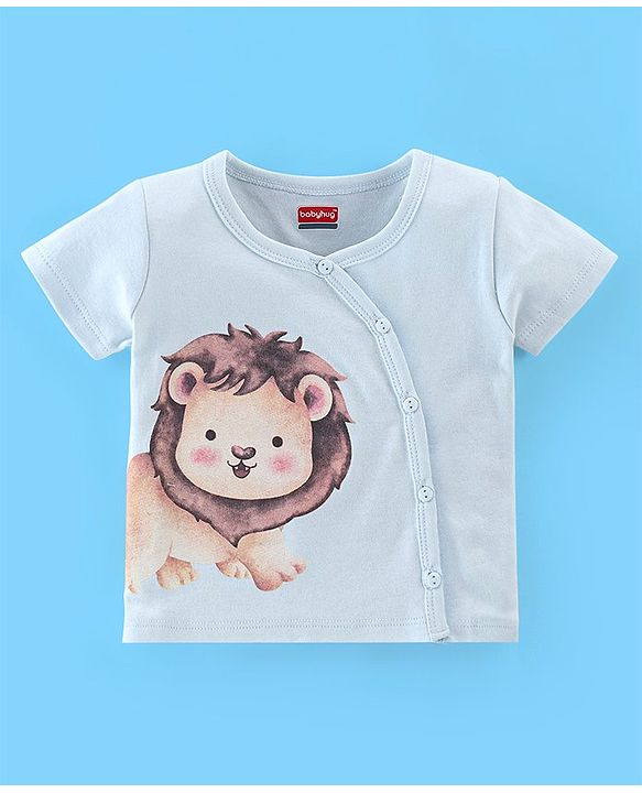 Babyhug 100% Cotton Knit Half Sleeves Front Open Jhablas Stripes & Lion Print Pack of 3 - Multicolour