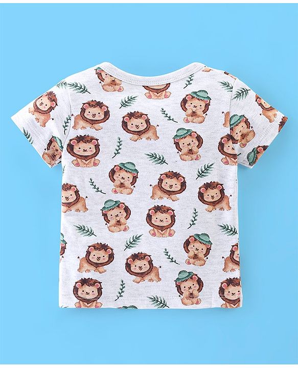 Babyhug 100% Cotton Knit Half Sleeves Front Open Jhablas Stripes & Lion Print Pack of 3 - Multicolour