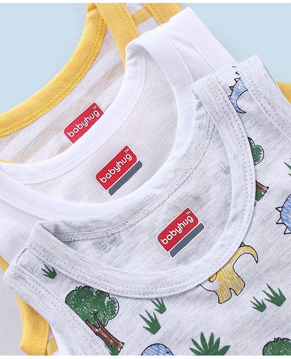 Babyhug 100% Cotton Sleeveless Sando Pack of 3 - Yellow & Blue